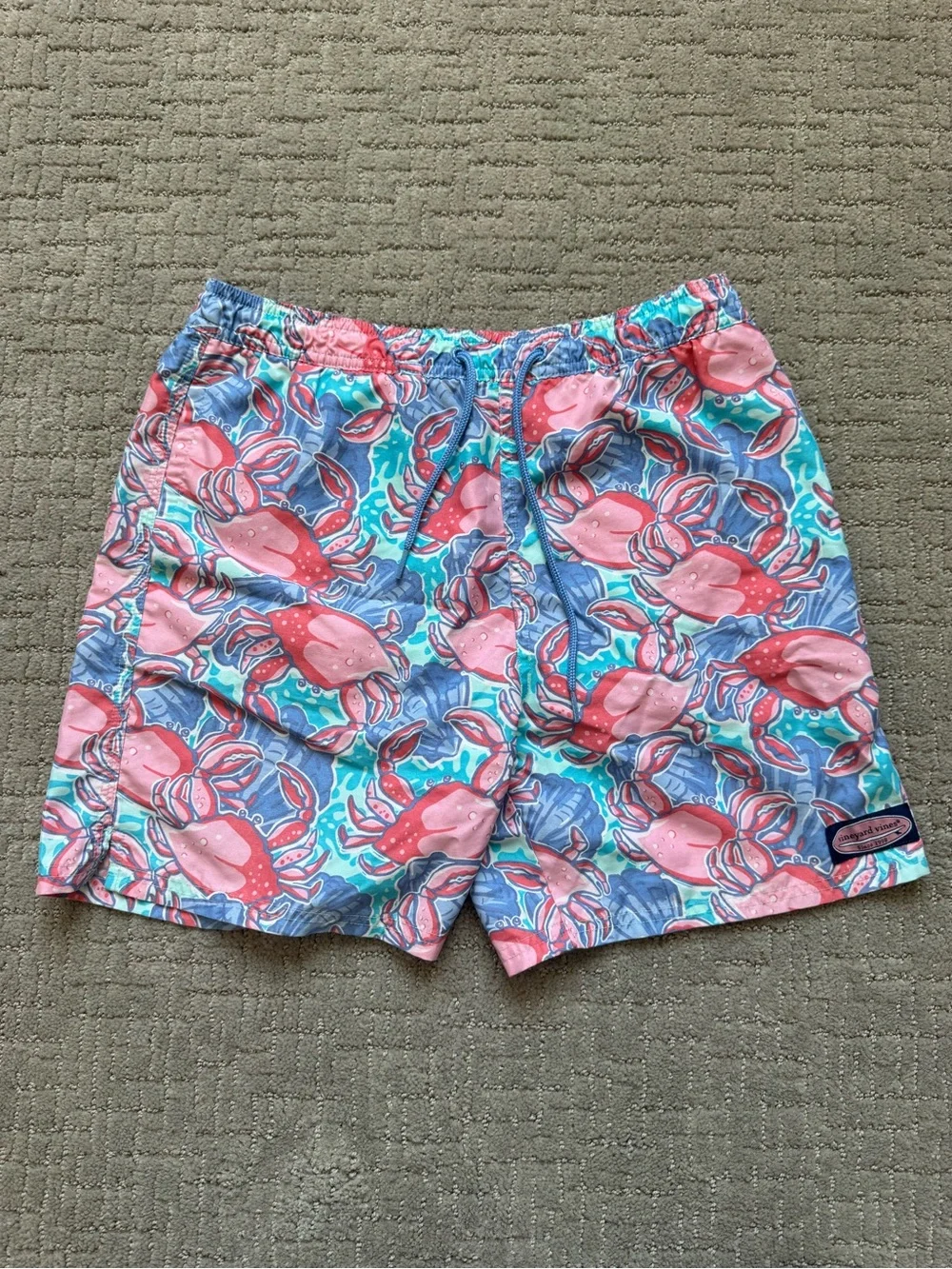 Vineyard Vines Kids Swim Trunks - Pink, Blue, Teal Crab Print